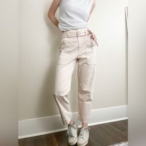A.L.C. Diego Pants Size 8 Paper Bag High Waist Tapered Leg Belted Blush Pink